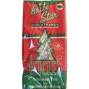 Tinsel for Christmas Trees Brite Star 2000 Strands 18" Long Icicles Vtg Decorate